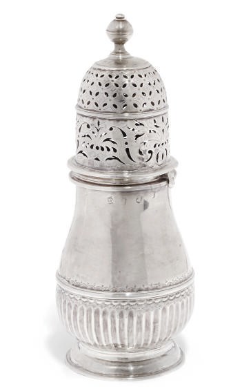 A QUEEN ANNE SILVER SUGAR DREDGER