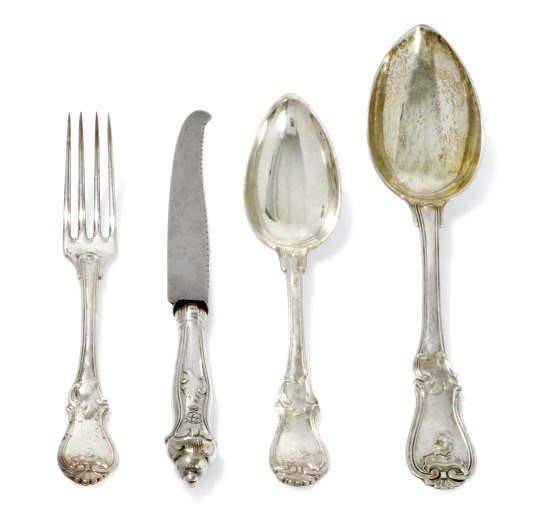 A GERMAN SILVER COLLECTED TABLE SERVICE OF FLATWARE AND CUTLERY