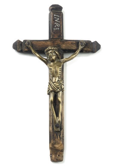 A DINANT BRASS CRUCIFIX FIGURE