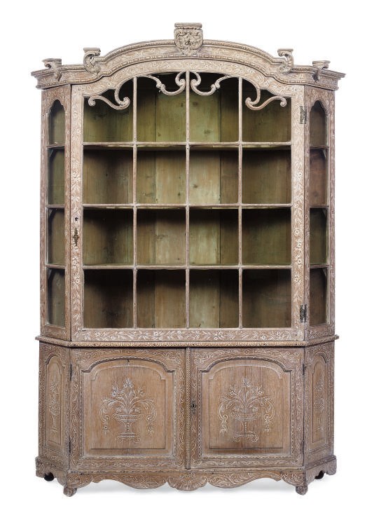 A DUTCH LIMED OAK DISPLAY CABINET