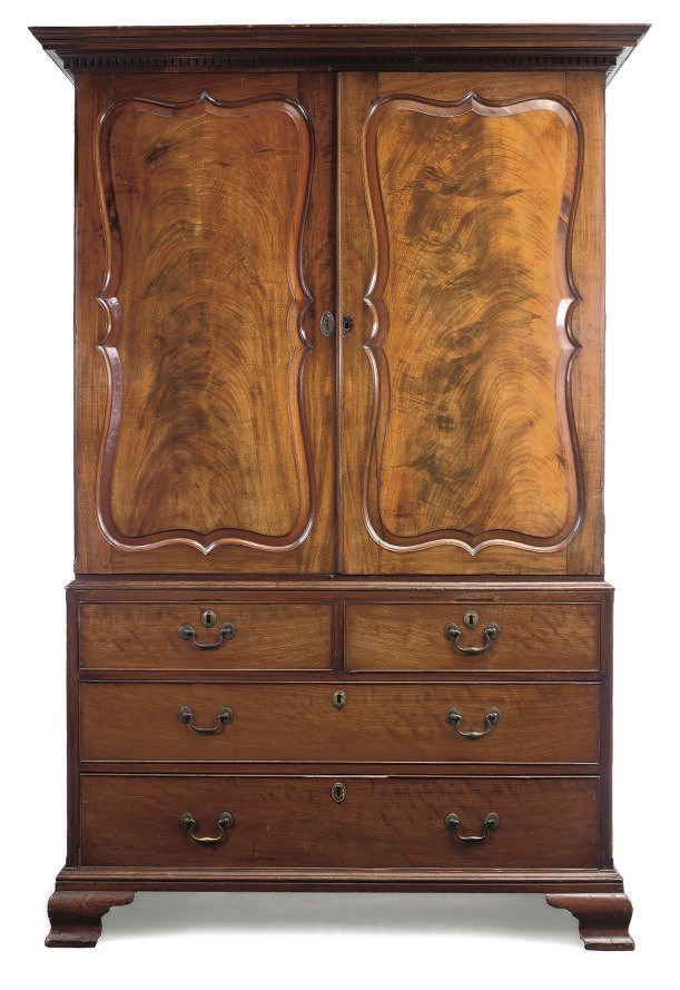 A GEORGE III MAHOGANY WARDROBE