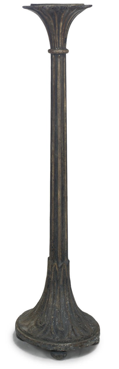 A PARCEL-GILT AND BLACK PAINTED CAST-IRON TORCHERE STAND