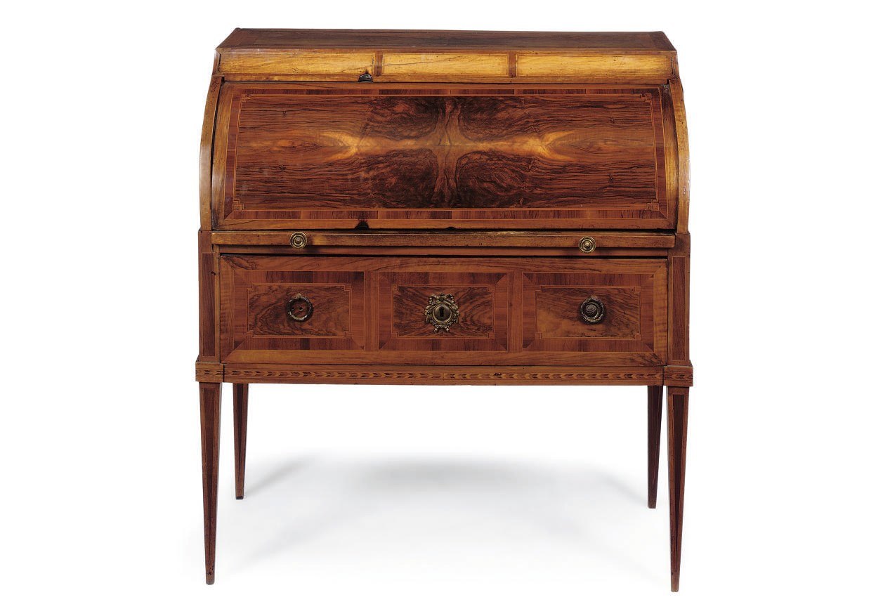 A SWISS WALNUT CYLINDER BUREAU
