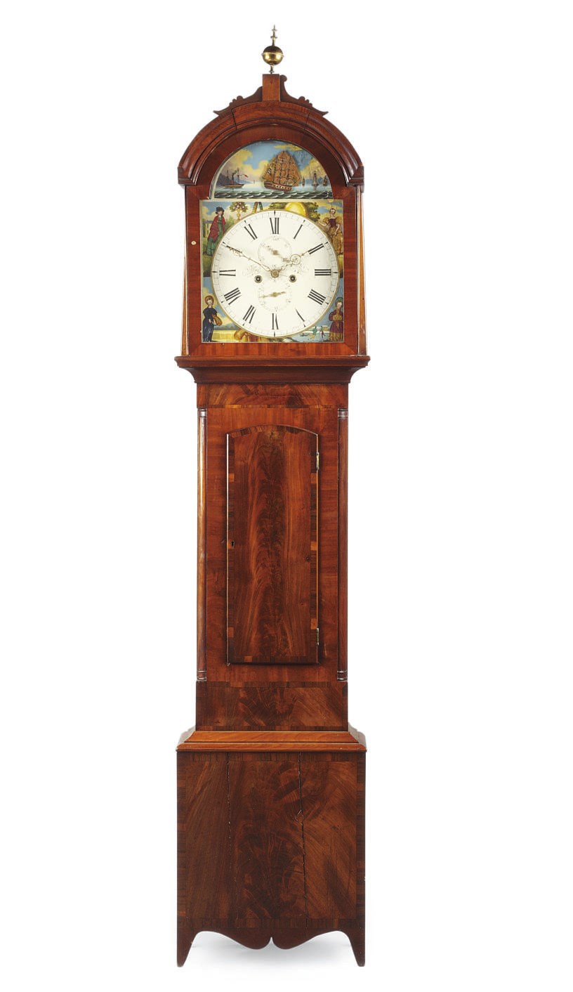 A Victorian Scottish mahogany striking eight day longcase clock with rocking ship automaton