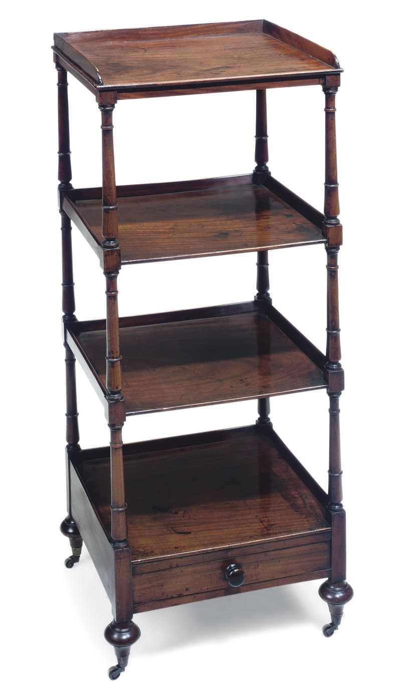 A REGENCY MAHOGANY FOUR TIER WHATNOT