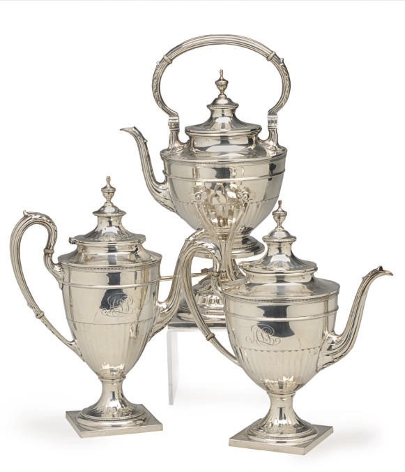 AN AMERICAN SILVER SIX PIECE TEA AND COFFEE SERVICE,**
