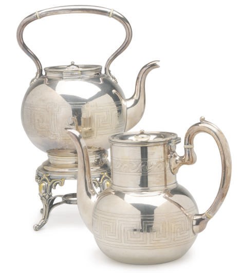 AN AMERICAN SILVER-PLATED SIX-PIECE TEA AND COFFEE SERVICE,