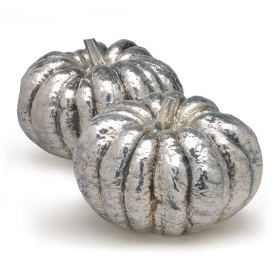 A PAIR OF SILVER-PLATED PUMPKINS,