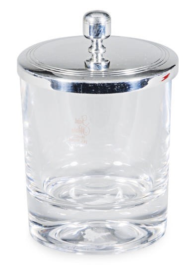 A SET OF THIRTY-SIX FRENCH SILVER PLATE-MOUNTED JAM JARS AND COVERS,