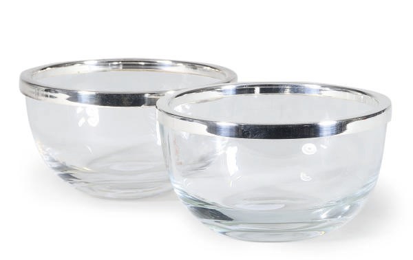 A SET OF TWENTY-FOUR SILVER PLATE-MOUNTED GLASS BOWLS,