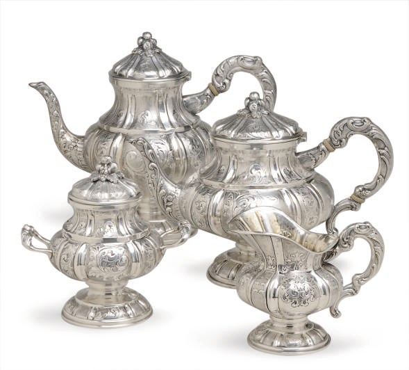 AN ITALIAN SILVER FOUR PIECE TEA AND COFFEE SERVICE,