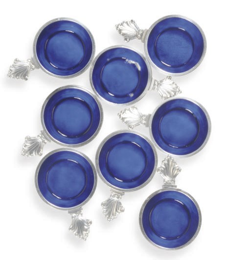A SET OF EIGHT DANISH SILVER CIRCULAR SALT CELLARS,