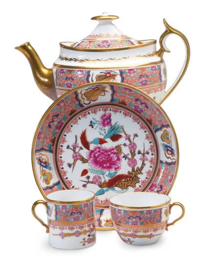 AN ENGLISH PORCELAIN JAPAN PATTERN PART TEA AND COFFEE SERVICE,