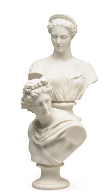 A PAIR OF ENGLISH PARIAN PORCELAIN BUSTS,