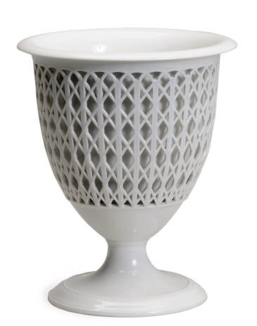 A GERMAN PORCELAIN RETICULATED VASE AND A LINER,