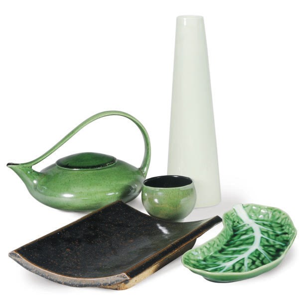 AN AMERICAN PORCELAIN CELADON-GROUND PART DINNER SERVICE AND AN ASSEMBLED STONEWARE PART DINNER SERVICE,