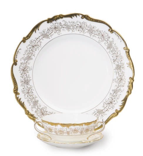 AN ENGLISH PORCELAIN GILT WHITE PART DINNER SERVICE,
