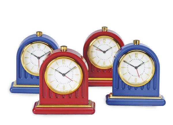 A GROUP OF ENAMEL DESK CLOCKS, BY BULGARI