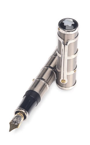 A 18K WHITE GOLD, RESIN, AND INSET WITH YELLOW DIAMONDS 'HOMMAGE À NICOLAUS COPERNICUS' FOUNTAIN PEN, BY MONTBLANC,