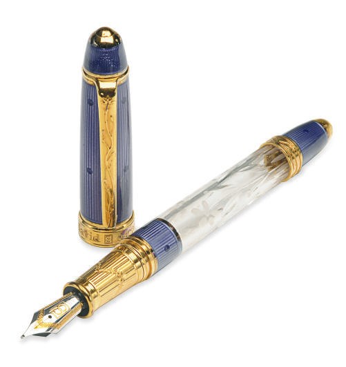 A SILVER-GILT, PURPLE ENAMEL AND GLASS 'HENDRIK WIGSTROM TROPHY' FOUNTAIN PEN, BY DAVID OSCARSON,