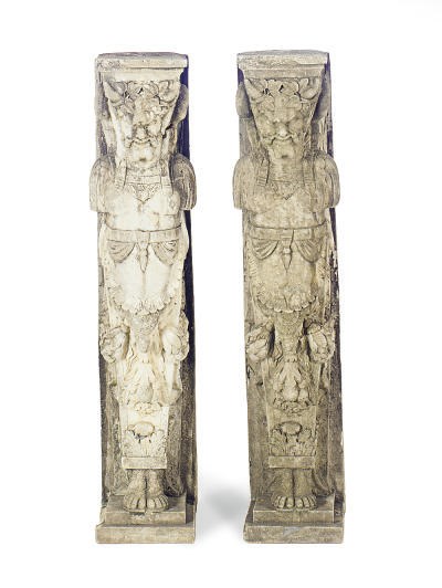 A PAIR OF STONE FIGURAL CORBELS,