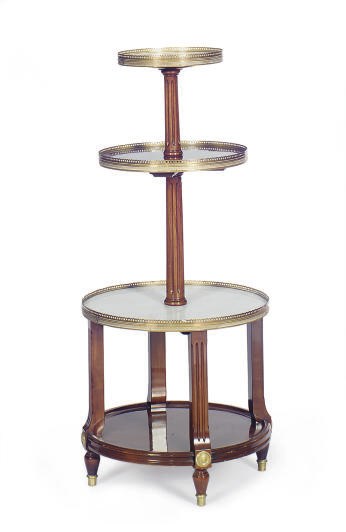 AN ORMOLU-MOUNTED MAHOGANY AND MARBLE DUMBWAITER,
