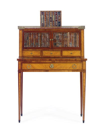 A FRENCH TULIPWOOD AND MAHOGANY BONHEUR DU JOUR,