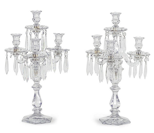 A PAIR OF CUT-GLASS FOUR-LIGHT CANDELABRA,
