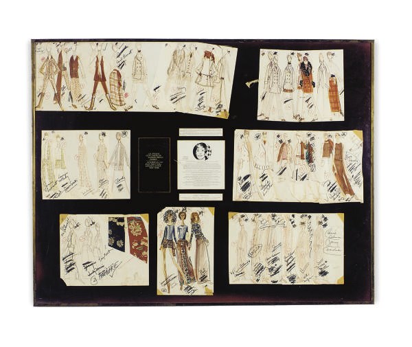 A FRAMED COLLECTION OF ANNE KLEIN CLOTHING SKETCHES,