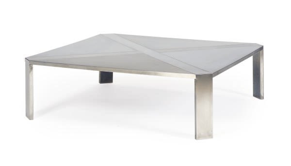 A FRENCH BRUSHED-STEEL COFFEE TABLE,