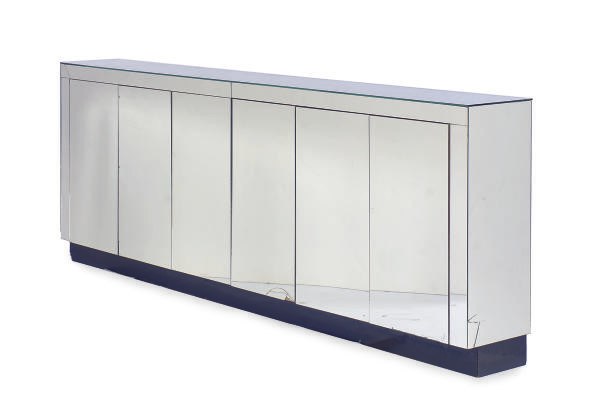 A MIRRORED SIDE CABINET,