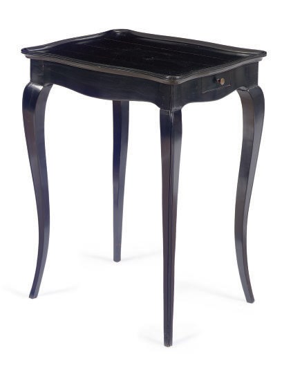 A FRENCH EBONIZED SIDE TABLE,