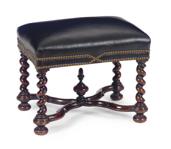 A WALNUT AND UPHOLSTERED STOOL,