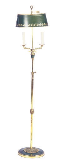 AN ENAMELED AND GILT-METAL FLOOR LAMP,