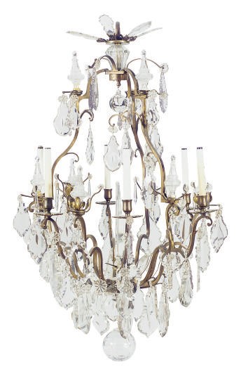 A GILT-METAL AND CUT-GLASS SIX-LIGHT CHANDELIER,