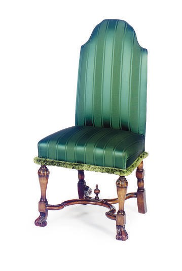 A WALNUT AND UPHOLSTERED SIDE CHAIR,