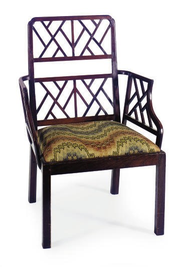 A GEORGE III MAHOGANY ARMCHAIR,