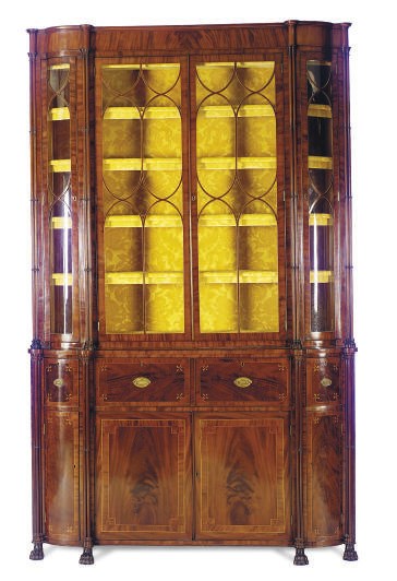 AN EARLY VICTORIAN MAHOGANY AND INLAID SECRETAIRE BOOKCASE,