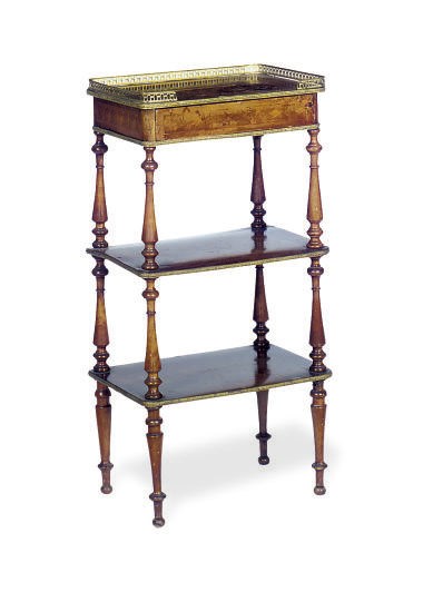 A FRENCH ORMOLU-MOUNTED MAHOGANY MARQUETRY AND PARQUETRY ETAGERE,