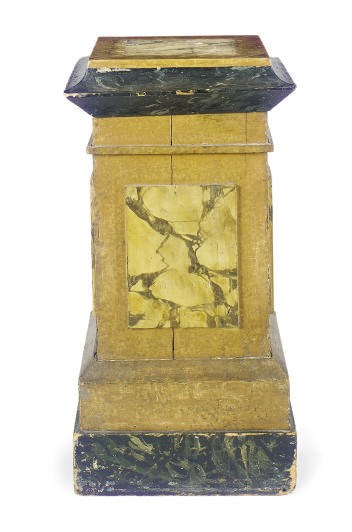 A PAINT DECORATED FAUX MARBLE PEDESTAL,