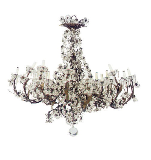 A PATINATED METAL AND CUT-GLASS TWENTY-FOUR LIGHT CHANDELIER,