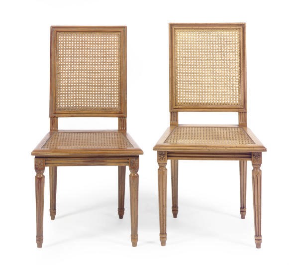 A SET OF THREE BEECHWOOD AND CANED SIDE CHAIRS,
