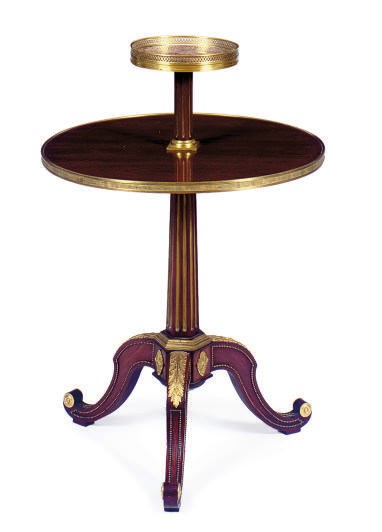 A GILT-METAL MOUNTED, MAHOGANY AND MARBLE-TOP SIDE TABLE,