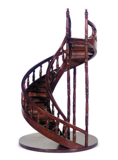 A MAHOGANY MODEL OF A SPIRAL STAIRCASE,