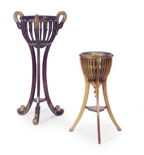 A CONTINENTAL MAHOGANY AND PARCEL-GILT SWAN'S NECK JARDINEIRE,