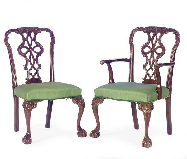 A SET OF TWELVE ENGLISH MAHOGANY DINING CHAIRS,