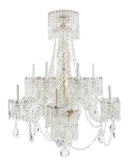 A FRENCH CUT-GLASS TWELVE LIGHT CHANDELIER,