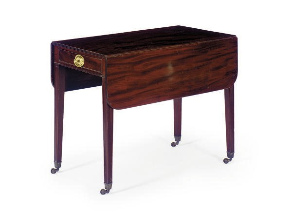 A LATE GEORGE III MAHOGANY PEMBROKE TABLE,