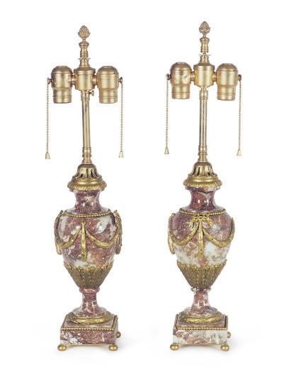 A PAIR OF ORMOLU-MOUNTED BRECHE VIOLETTE MARBLE TABLE LAMPS,