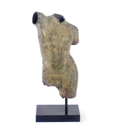 A PATINATED BRONZE TORSO